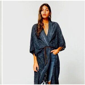 Young Fabulous & Broke Kimono Duster Cardigan Keiko Gray Mineral Eyelet Lace